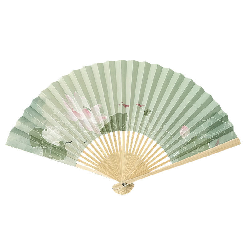 Buddha Stones Lotus Flowers Leaf Koi Fish Handheld Paper Bamboo Folding Fan - image 9