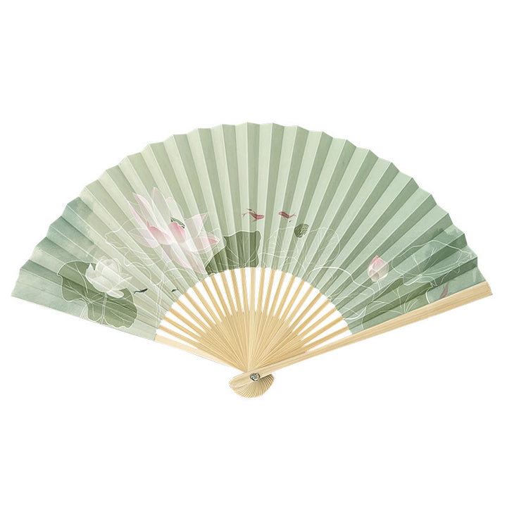 Buddha Stones Lotus Flowers Leaf Koi Fish Handheld Paper Bamboo Folding Fan - image 9