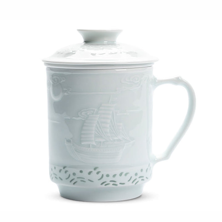 Buddha Stones Jingdezhen Linglong Porcelain Auspicious Dragon Phoenix Boat Smooth Sailing Ceramic Teacup Office Tea Cups 420ml - image 13
