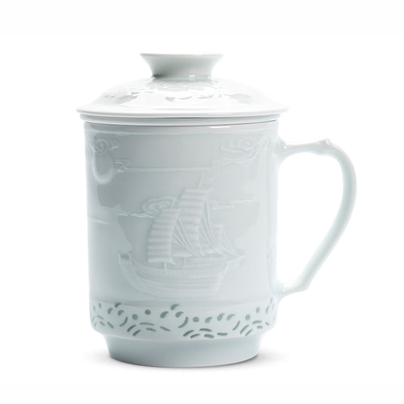 Buddha Stones Jingdezhen Linglong Porcelain Auspicious Dragon Phoenix Boat Smooth Sailing Ceramic Teacup Office Tea Cups 420ml - image 13