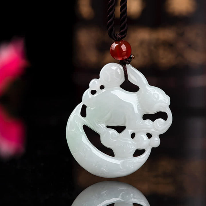 Year of the Rabbit White Jade Crescent Moon Protection Necklace Pendant - image 5