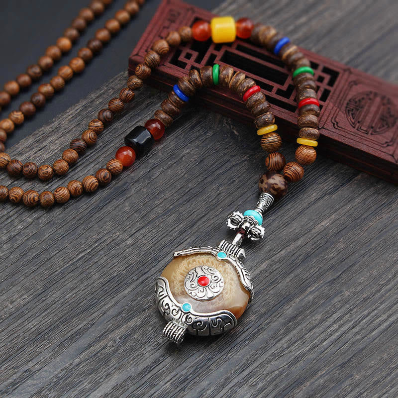 Buddha Stones Tibetan Wenge Wood Bodhi Seed Agate Elephant Protection Necklace Pendant - image 12