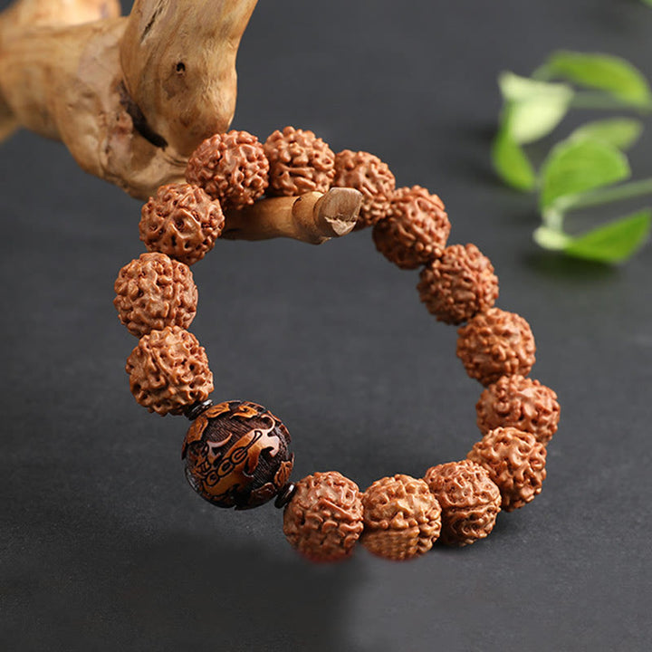 Buddha Stones Tibet Rudraksha Bodhi Seed PiXiu Copper Coin Wealth Luck Bracelet - image 3
