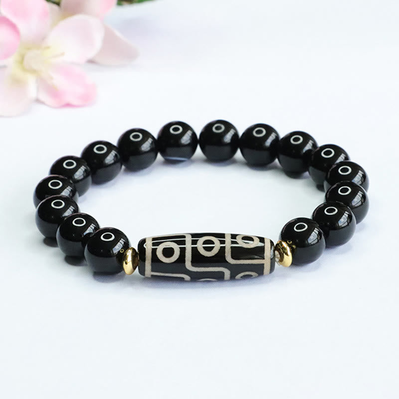 Buddha Stones Tibetan Nine-Eye Dzi Bead Black Onyx Power Bracelet - Nine-Eye Dzi Bead(Wealth♥Protection) - image 0