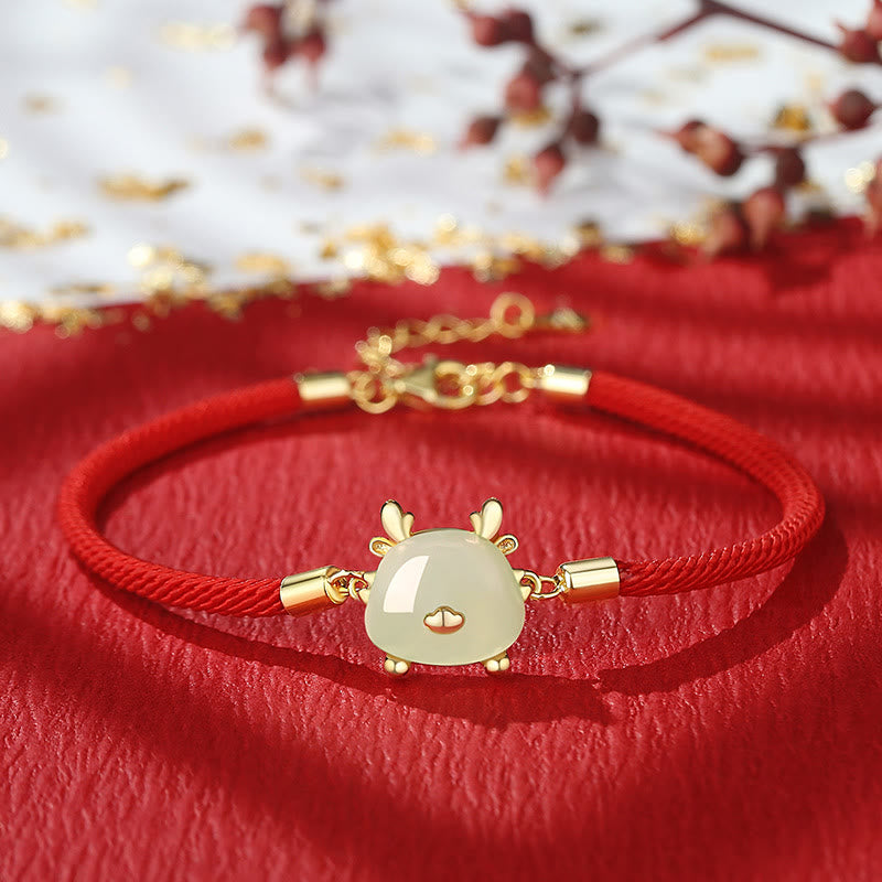 Buddha Stones 925 Sterling Silver Year of the Dragon Natural Hetian Jade Red Agate Cute Dragon Protection Success Bracelet Necklace Pendant Earrings - Dragon Red String Bracelet - Hetian Jade(Prosperity♥Abundance) - image 4