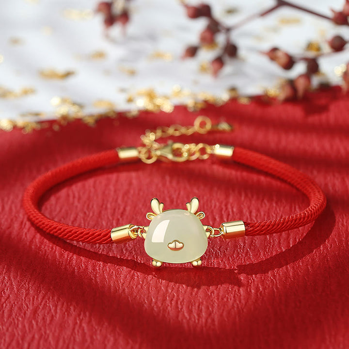 Buddha Stones 925 Sterling Silver Year of the Dragon Natural Hetian Jade Red Agate Cute Dragon Protection Success Bracelet Necklace Pendant Earrings - Dragon Red String Bracelet - Hetian Jade(Prosperity♥Abundance) - image 4