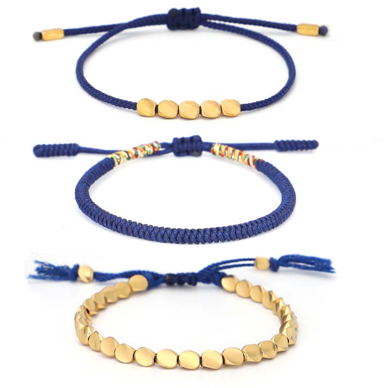 Buddha Stones 3 PCS Tibetan Copper Beads Healing Protection Luck Bracelet Set - image 3