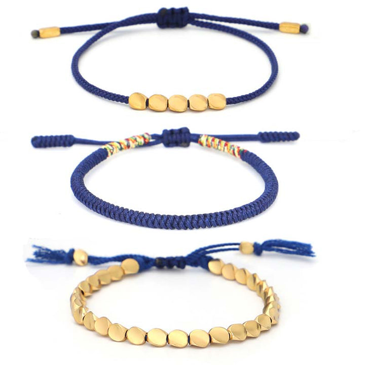 Buddha Stones 3 PCS Tibetan Copper Beads Healing Protection Luck Bracelet Set - image 3