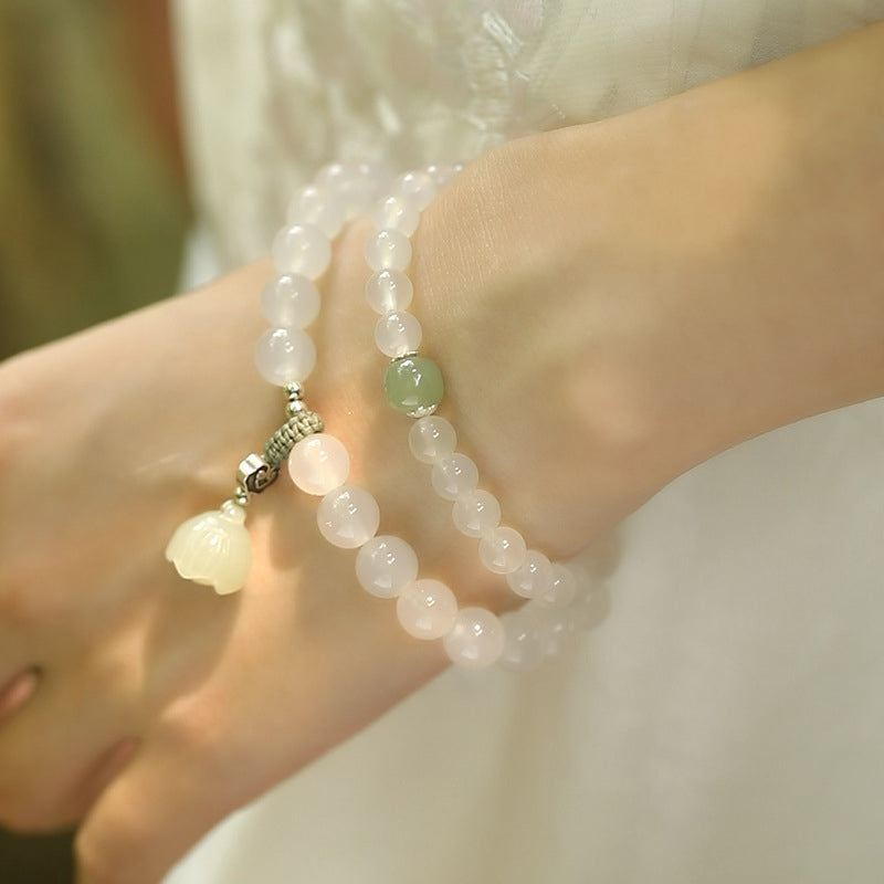 Buddha Stones White Agate Jade Lotus Protection Bracelet - image 2