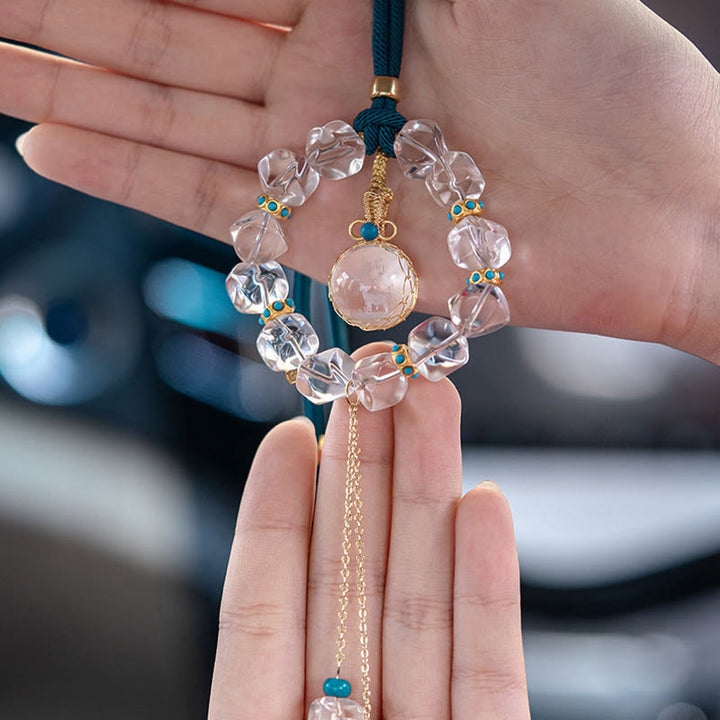 Buddha Stones White Crystal Deer Gourd Protection Car Hanging Decoration - image 5