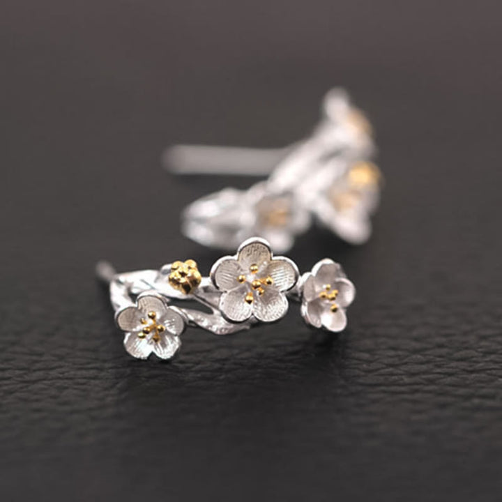 Buddha Stones 925 Sterling Silver Plum Blossom Floral Blessing Earrings - image 9