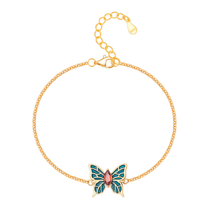Buddha Stones 925 Sterling Silver Butterfly Zircon Love Chain Bracelet - image 7