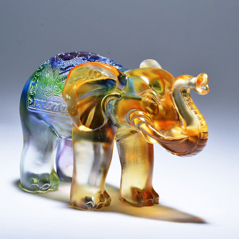 Handmade Liuli Crystal Elephant Art Piece Wisdom Wealth Home Decoration - image 2