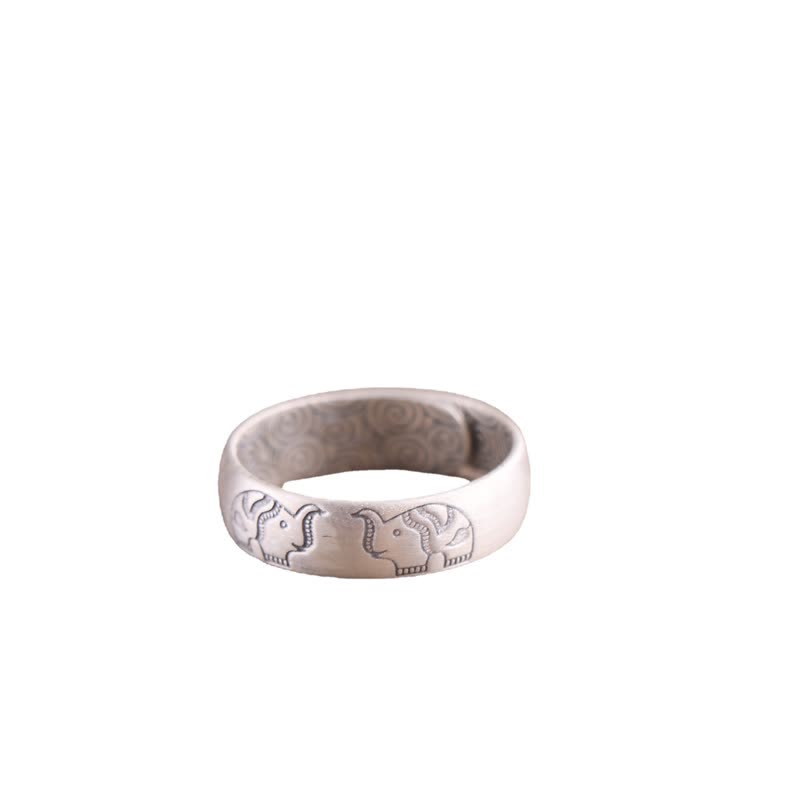 Buddha Stones 999 Sterling Silver Lotus Elephant Six True Words Blessing Ring - image 8