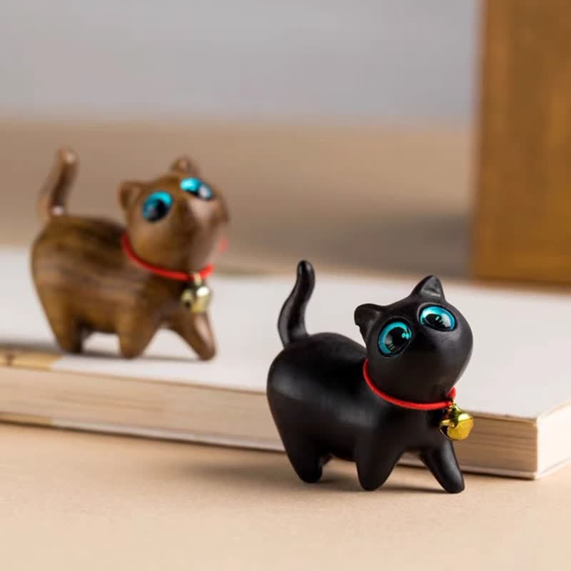 Buddha Stones Green Sandalwood Small Leaf Red Sandalwood Cute Cat Animals Soothing Peace Decoration - image 28
