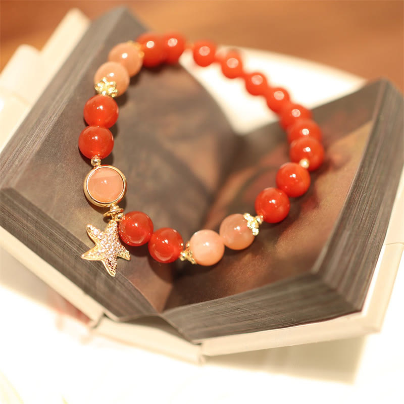 Buddha Stones Sun Stone Peach Moonstone Red Agate Crystal Star Wealth Bracelet - Sun Stone&Peach Moonstone&Red Agate - image 0