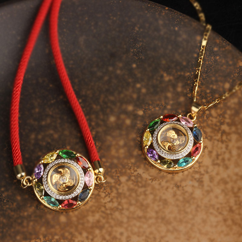 Buddha Stones Colorful Zircon Copper Wealth Luck Rotation Bracelet Necklace Pendant - image 1
