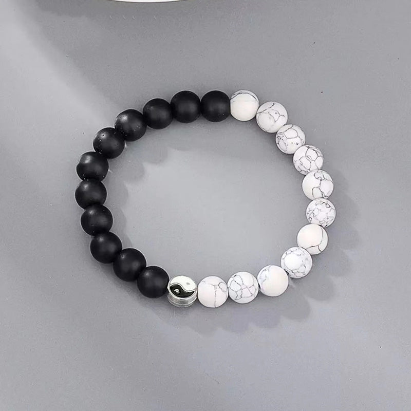 Buddha Stones 3pcs Natural White Turquoise Frosted Stone Bead Yin Yang Wealth Bracelet - image 4