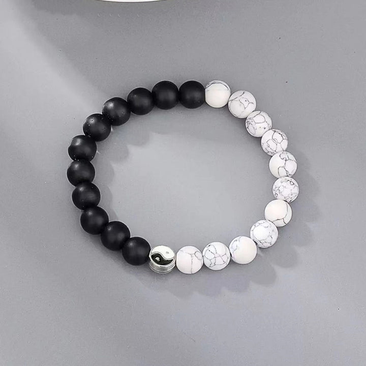 Buddha Stones 3pcs Natural White Turquoise Frosted Stone Bead Yin Yang Wealth Bracelet - image 4