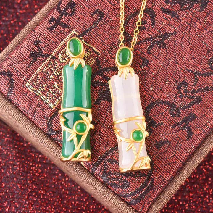 Buddha Stones White Jade Cyan Jade Bamboo Protection Necklace Pendant - image 10
