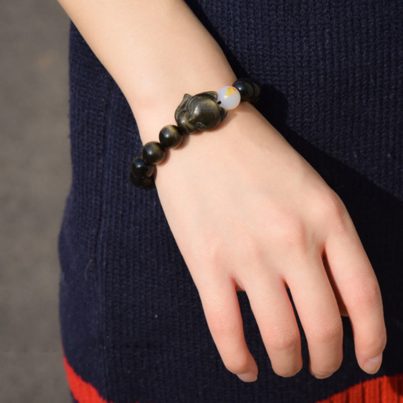 Buddha Stones Natural Rainbow Obsidian Gold Sheen Obsidian Silver Sheen Obsidian Fox Healing Bracelet - image 12
