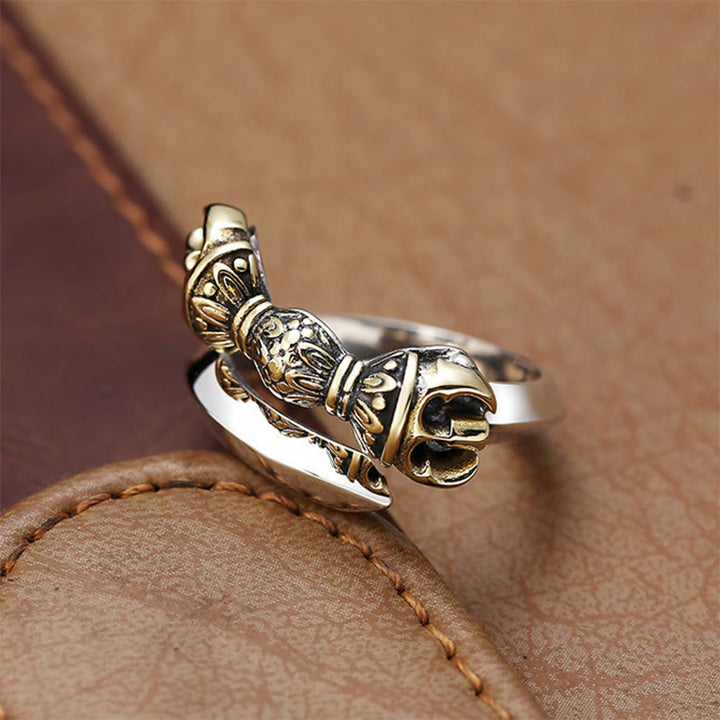 Buddha Stones Tibetan Dorje Vajra Engraved Design Copper Luck Wealth Adjustable Ring - image 2