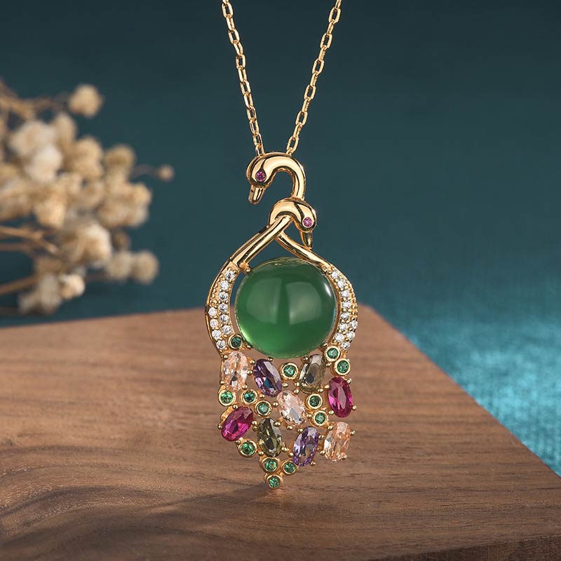 Buddha Stones Cyan Jade Success Necklace Chain Pendant - image 0