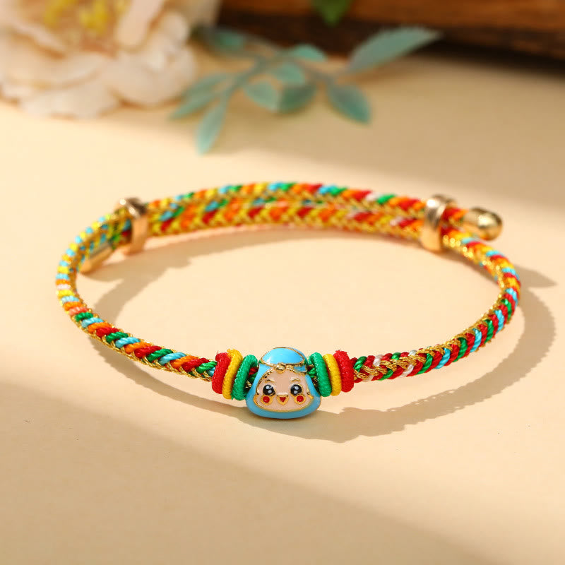Buddha Stones Colorful Rope Zongzi Pattern Luck Handmade Child Adult Bracelet - Golden Colorful Rope-Single Zongzi(Blue)(Wrist Circumference 12-20cm) - image 14