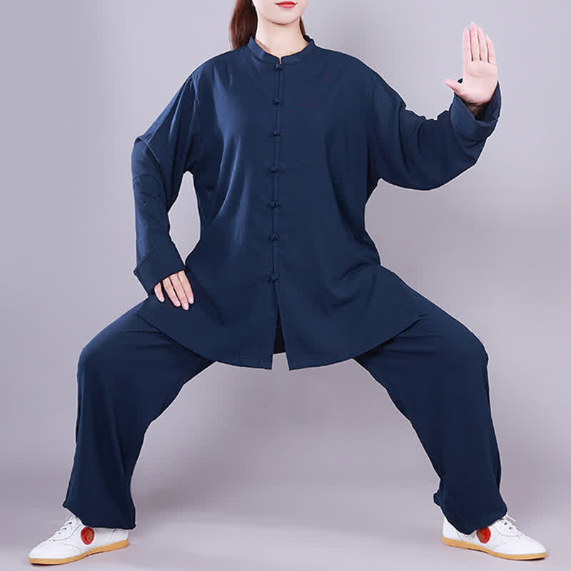 Buddha Stones Tai Chi Qigong Meditation Prayer Spiritual Zen Practice Unisex Cotton Linen Clothing Set - Navy Blue - Long Sleeve - US14，UK/AU18，EU46 (3XL)  - image 22