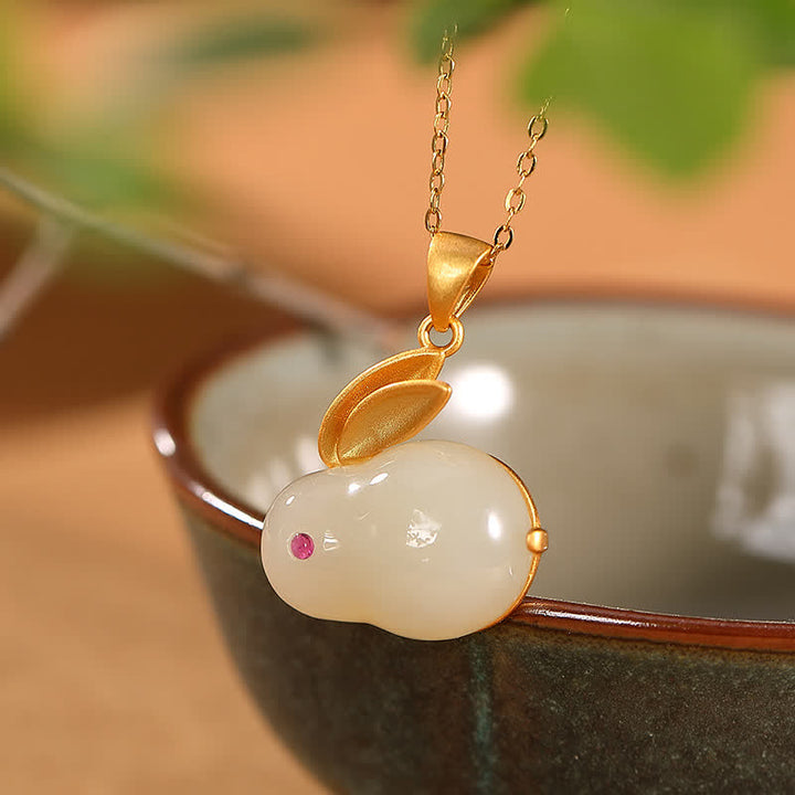 Buddha Stones 925 Sterling Silver Year of the Rabbit Hetian Jade Luck Ring Earrings Necklace Pendant - image 10