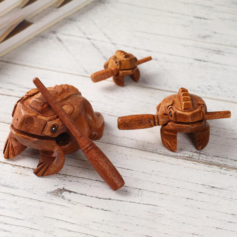 Buddha Stones Handcrafted FengShui Wealth Luck Frog Mini Wooden Croaking Frog Guiro Decoration - image 3