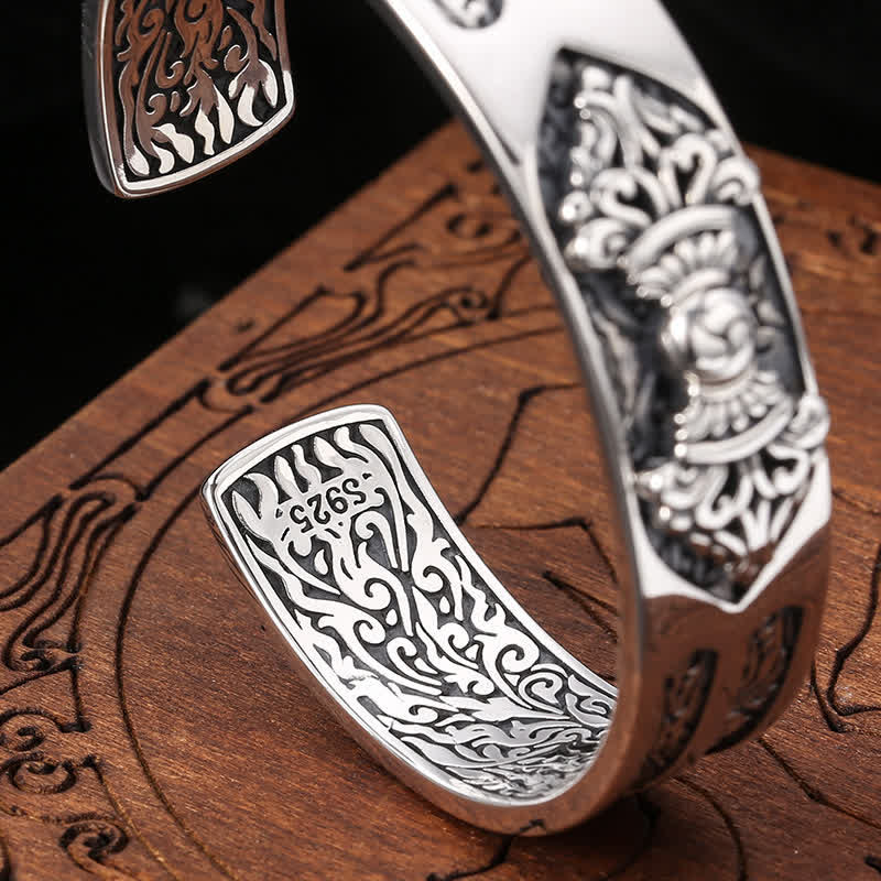 Buddha Stones 925 Sterling Silver Vajra Dorje Engraved Spiritual Power Bracelet Bangle - image 5