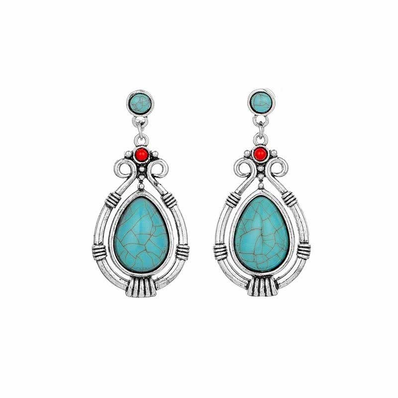 Tibet Vintage Turquoise Waterdrop Strength Drop Dangle Earrings Clips - image 9