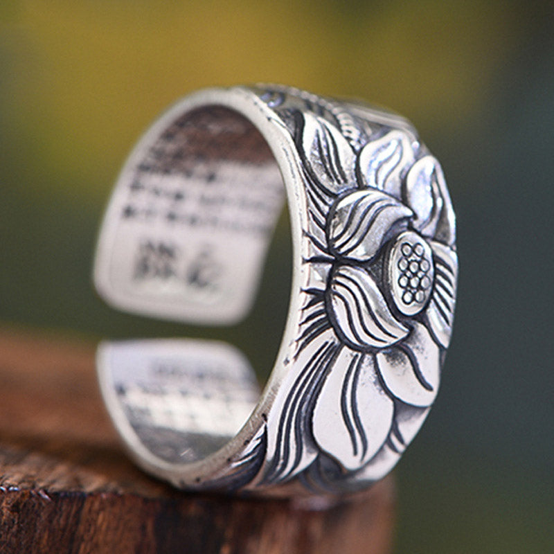 Buddha Stones Tibetan Lotus White Copper Enlightenment Ring - image 1