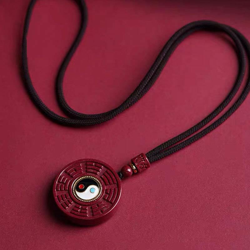 Buddha Stones Natural Cinnabar Bagua Rotatable Yin Yang Keep Away Evil Spirits Necklace Pendant - image 2