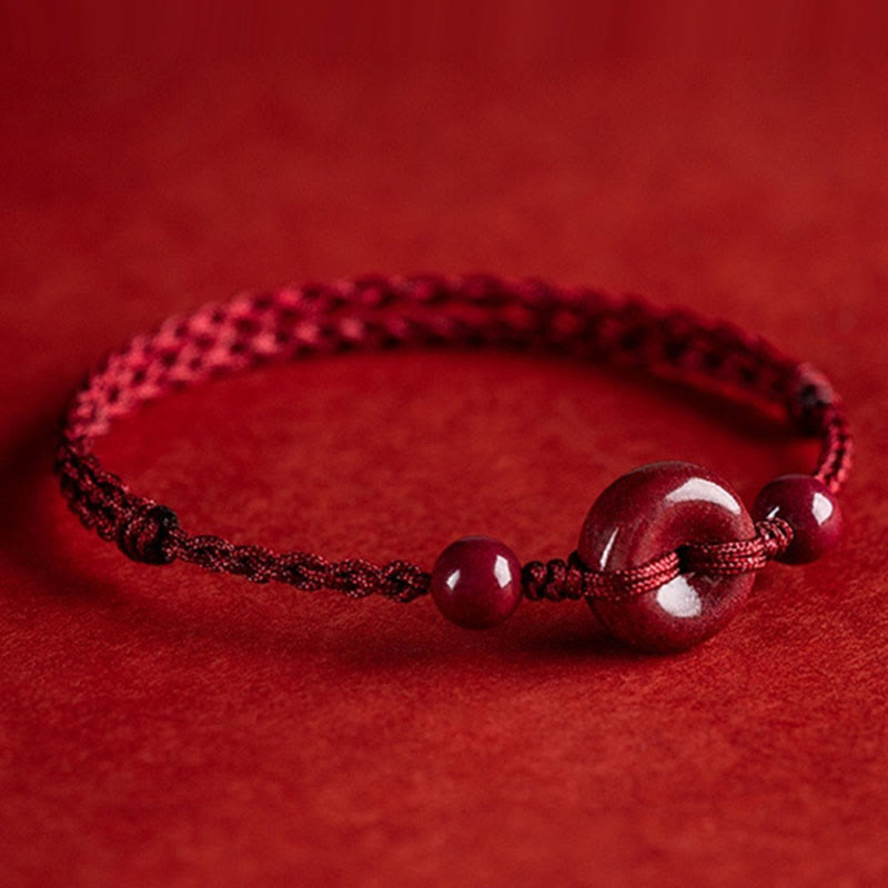 Buddha Stones Handmade Cinnabar Peace Buckle Safe and Healthy Charm Blessing String Bracelet Anklet - image 13