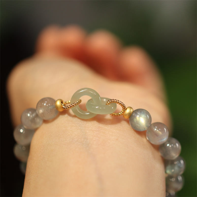 Buddha Stones Natural Moonstone Heitan Jade Peace Buckle Healing Bracelet - image 1