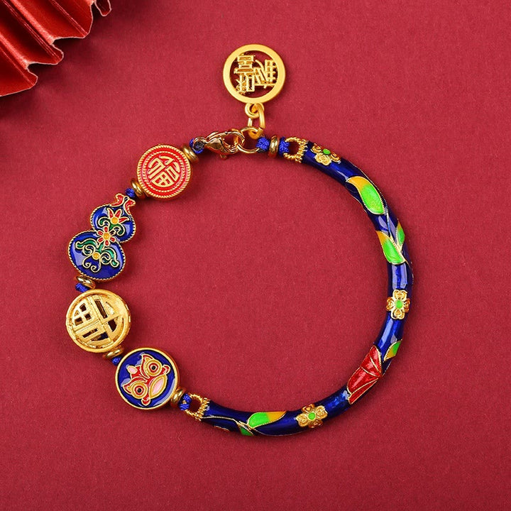 Buddha Stones Tibetan Gourd Fortune Happiness Lion Wealth Luck Bracelet - Dark Blue - image 5