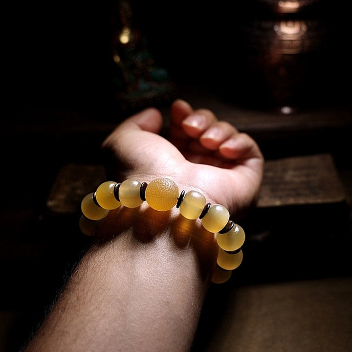 Buddha Stones Handmade Tibetan Sheep Horn Om Mani Padme Hum Auspiciousness Bracelet - image 10