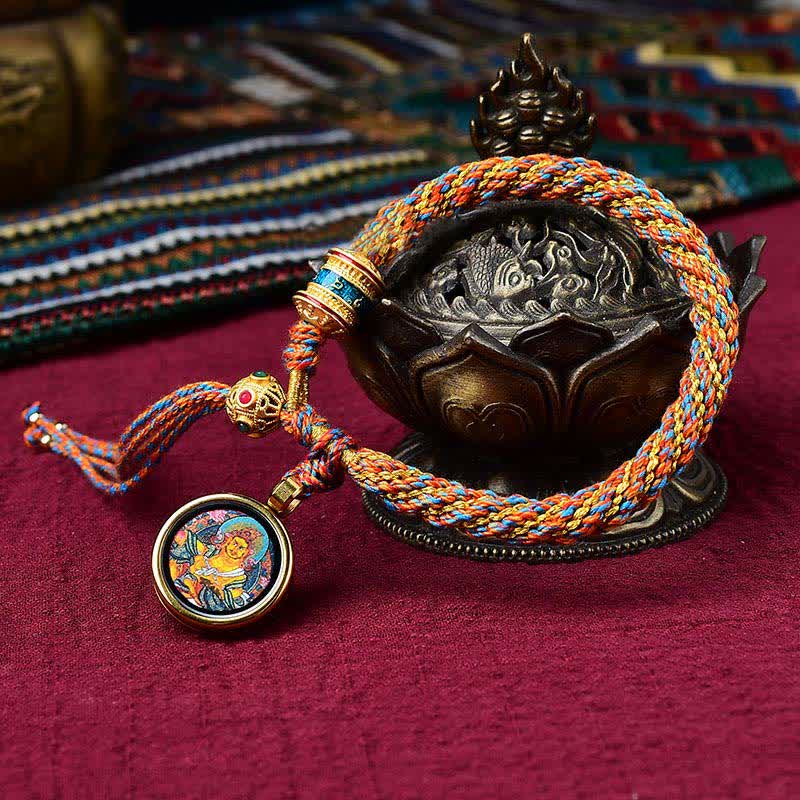 Buddha Stones Tibetan Handmade Luck Thangka Prayer Wheel Charm Weave String Bracelet - Yellow&Thangka - image 27