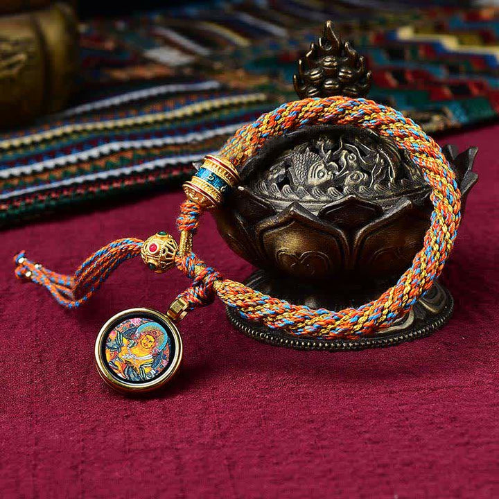 Buddha Stones Tibetan Handmade Luck Thangka Prayer Wheel Charm Weave String Bracelet - Yellow&Thangka - image 27