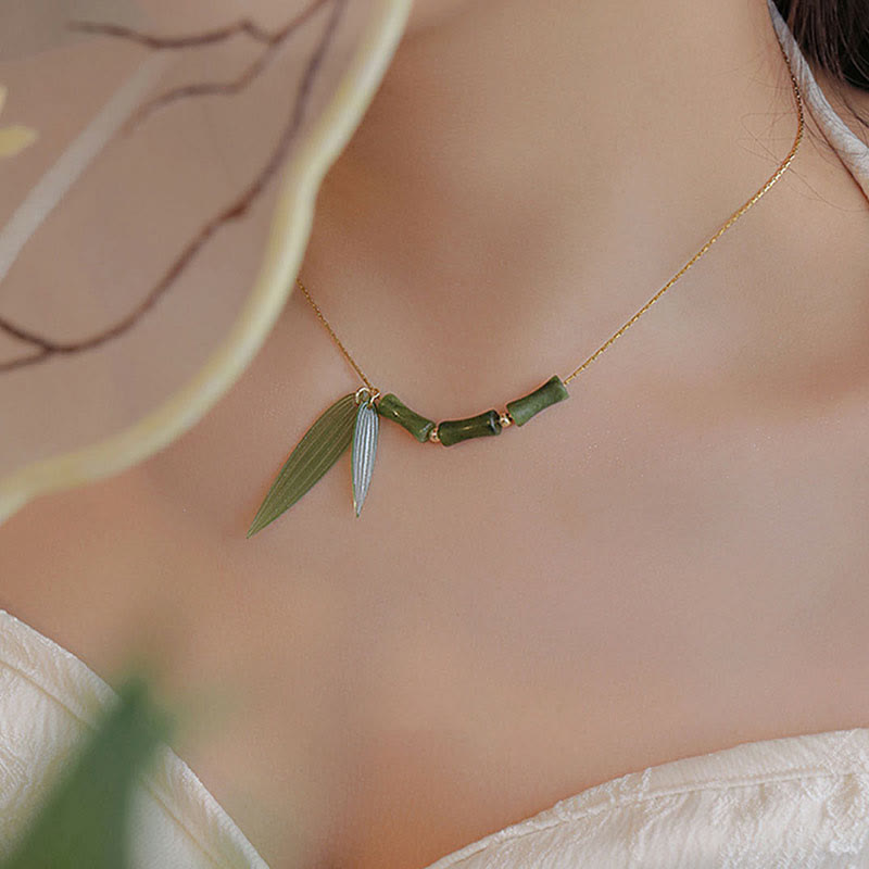 Buddha Stones Bamboo Leaf Jade Design Wealth Necklace Pendant - image 7