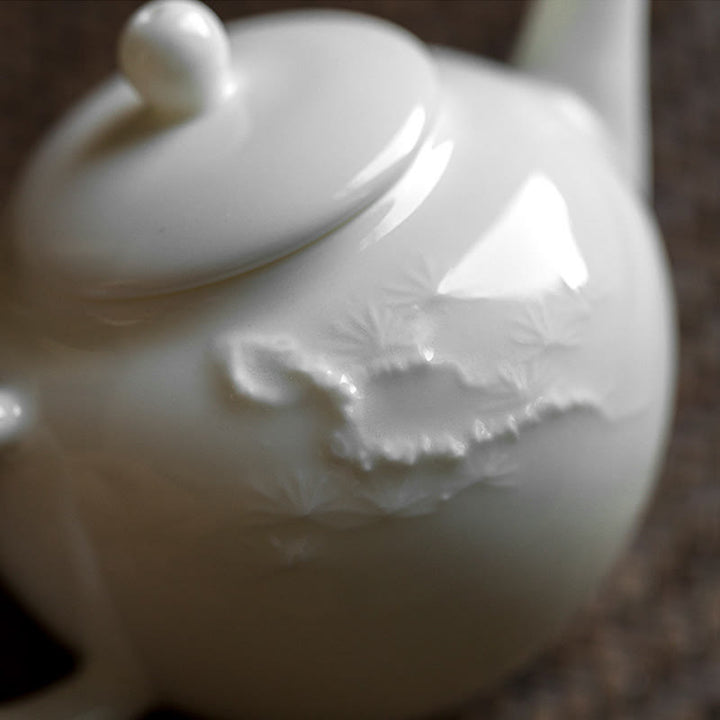 White Plum Pine Bamboo Engraved Design Ceramic Teapot - image 8