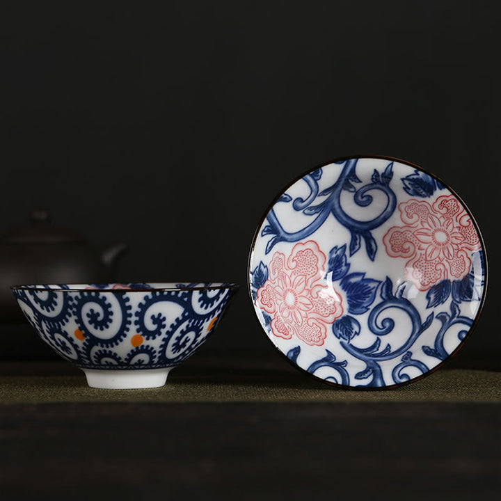 Buddha Stones Flowers Fu Character Mountains Lotus Cherry Blossoms Ceramic Teacup Kung Fu Tea Cup - Red Flower Blue Leaf 8.5cm*4cm*90ml - image 20