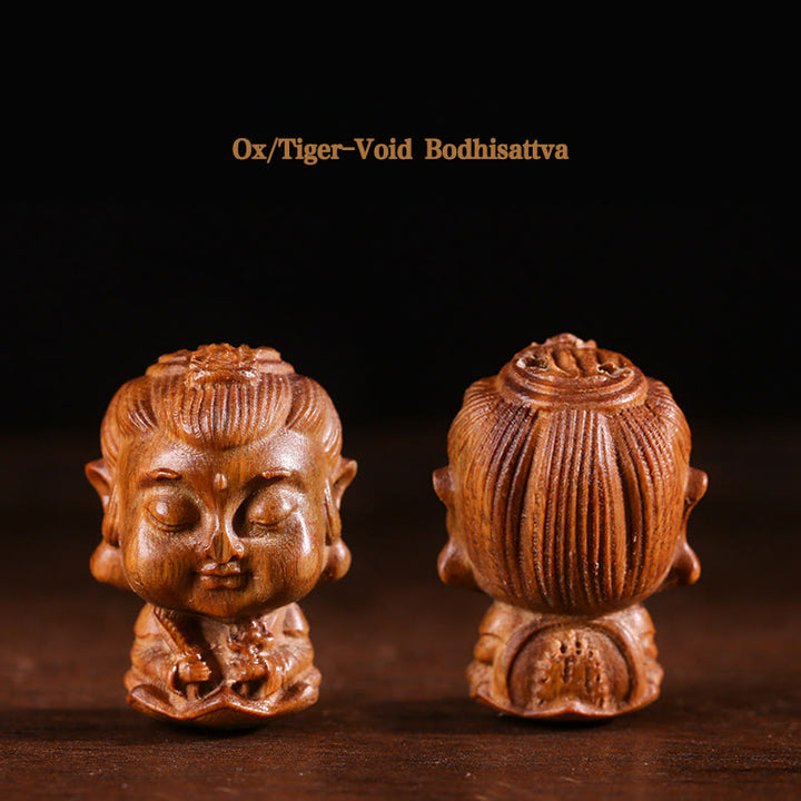 Chinese Zodiac Natal Buddha Green Sandalwood Lotus Engraved Positive Home Decoration - Ox/Tiger-Void Bodhisattva - image 4