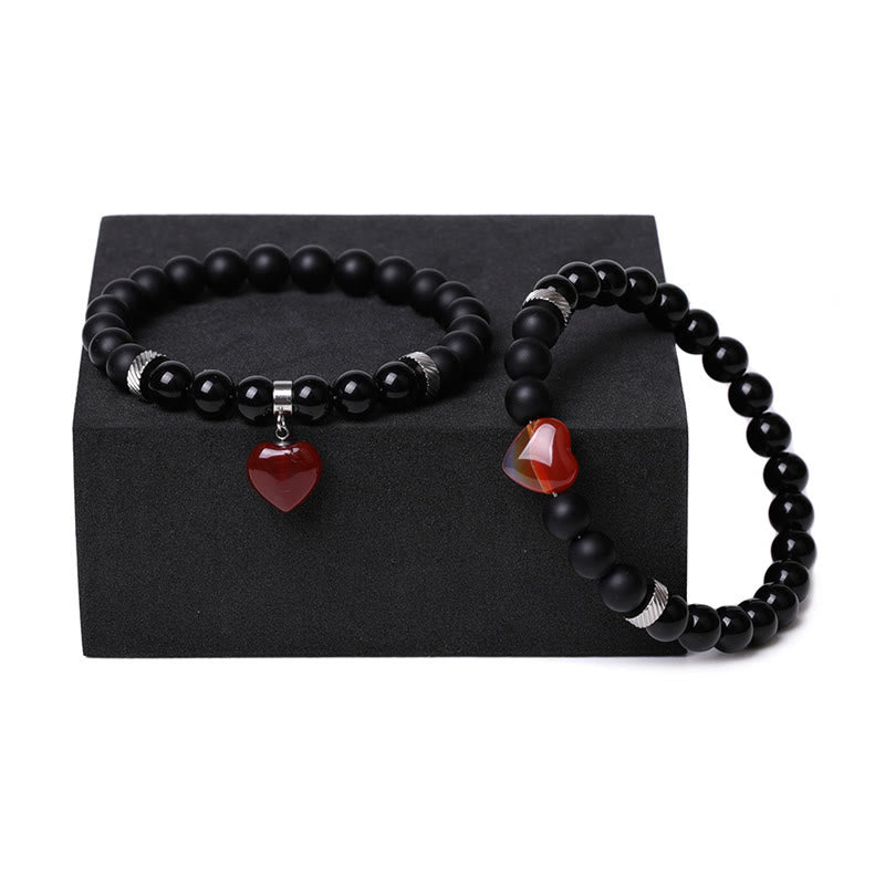 Buddha Stones 2Pcs Black Onyx Crystal Stone Love Heart Protection Support Couple Bracelet - image 7