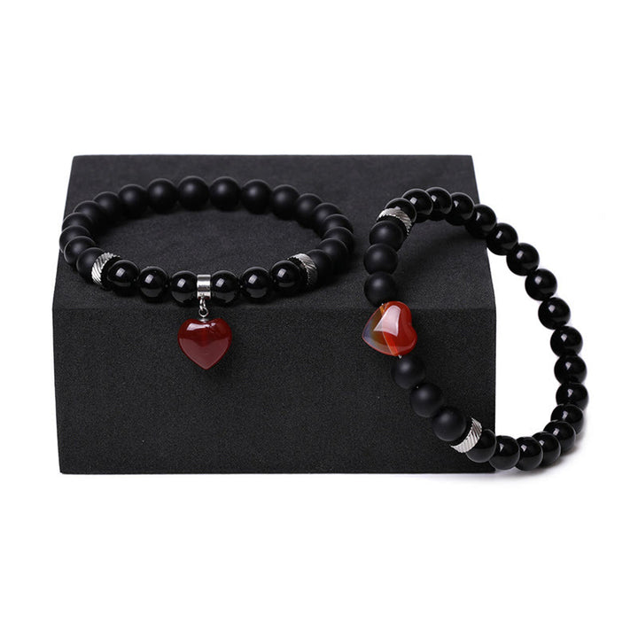 Buddha Stones 2Pcs Black Onyx Crystal Stone Love Heart Protection Support Couple Bracelet - image 7