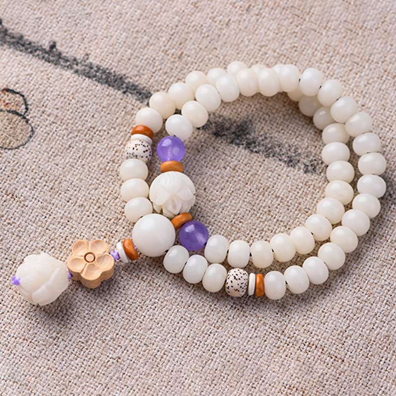 Buddha Stones Tibetan White Jade Bodhi Lotus Blessing Bracelet - image 11