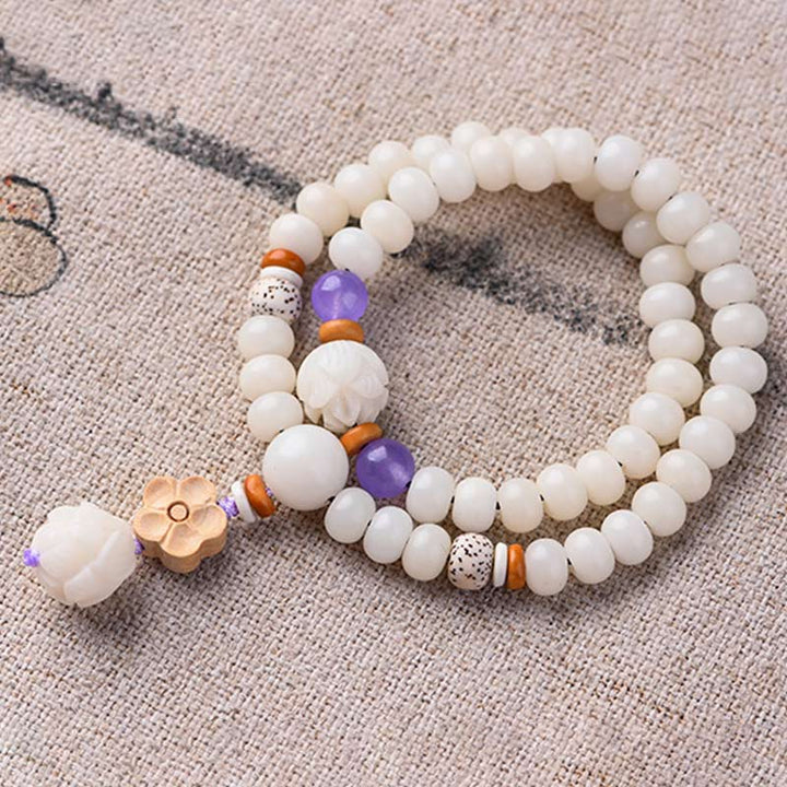 Buddha Stones Tibetan White Jade Bodhi Lotus Blessing Bracelet - image 11