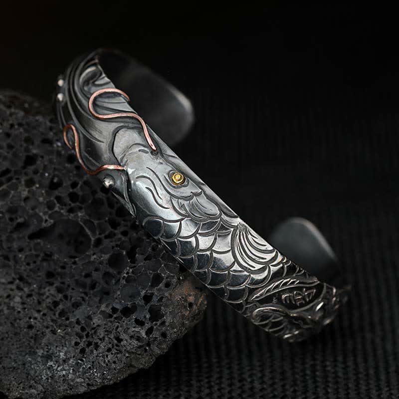 Buddha Stones 999 Sterling Silver 990 Gold Koi Fish Luck Wealth Success Bracelet Bangle - image 6